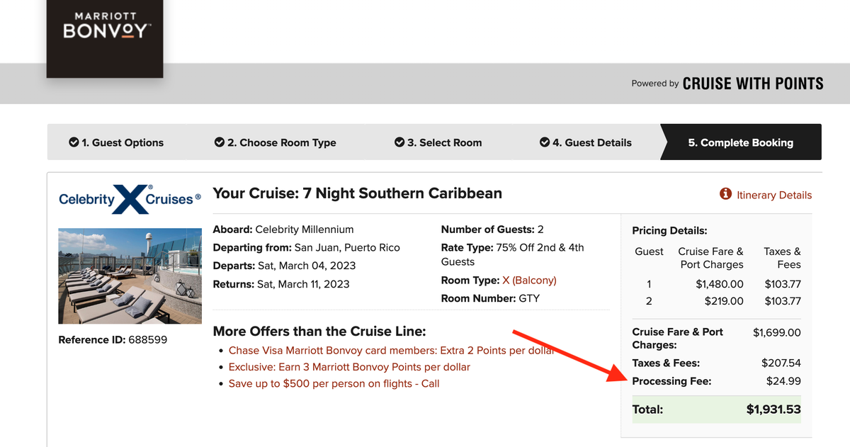 Marriott Cruises processing fee